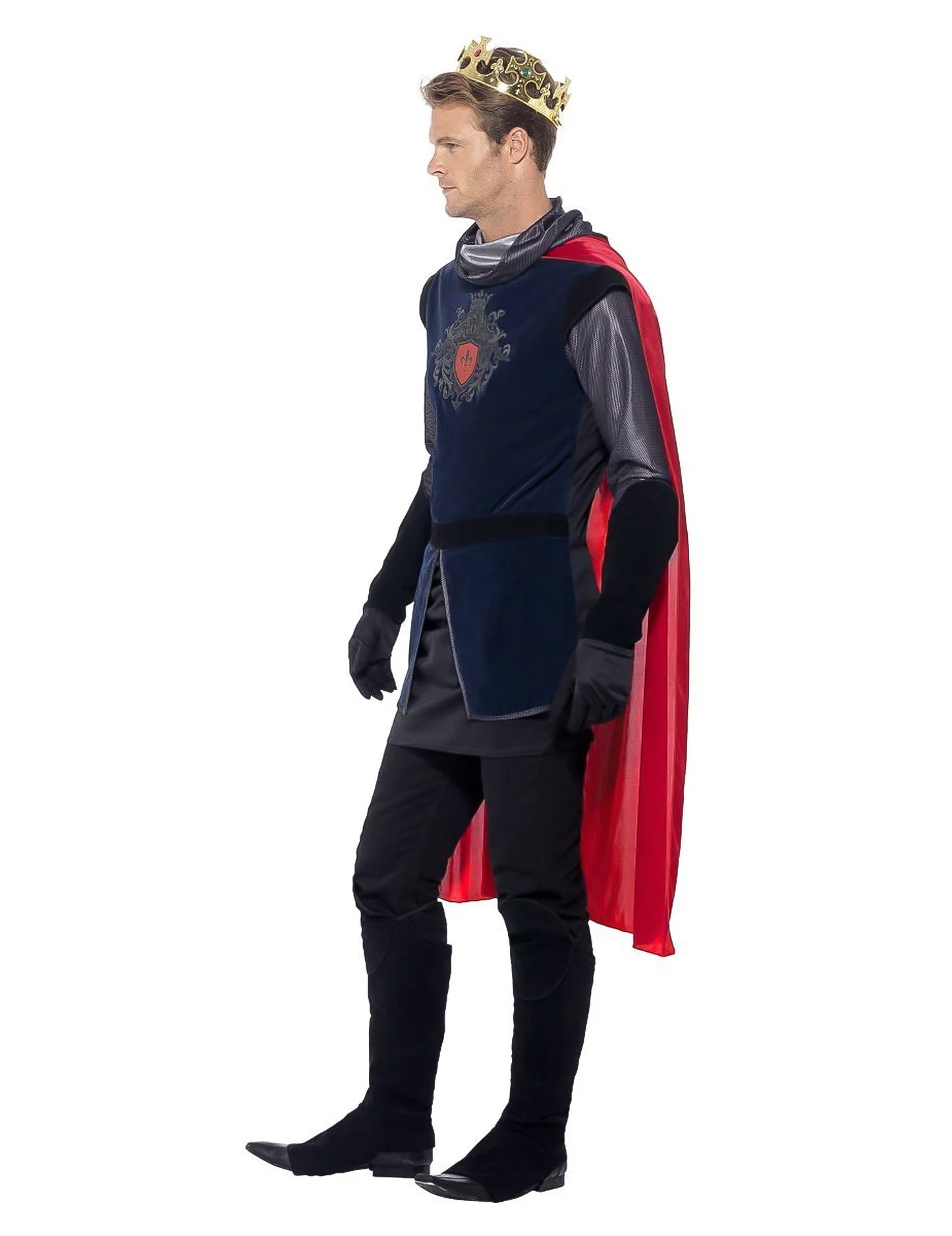 Profil nézet a bársonyos hatású középkori király jelmezről