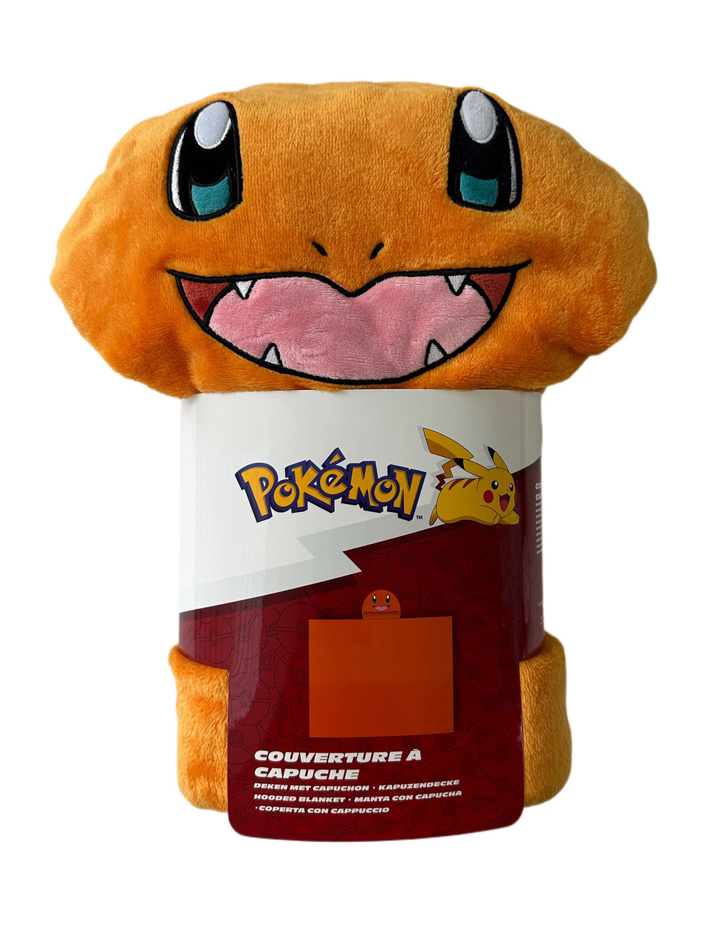 Vue du produit plié dans son emballage du déguisement plaid polaire à capuche Salamèche Pokémon
