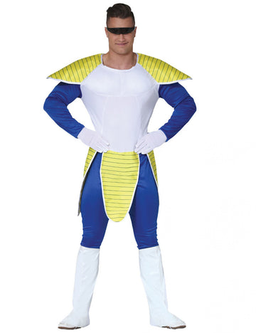 Kék, fehér és sárga űrsamuráj jelmez felnőtteknek páncéllal