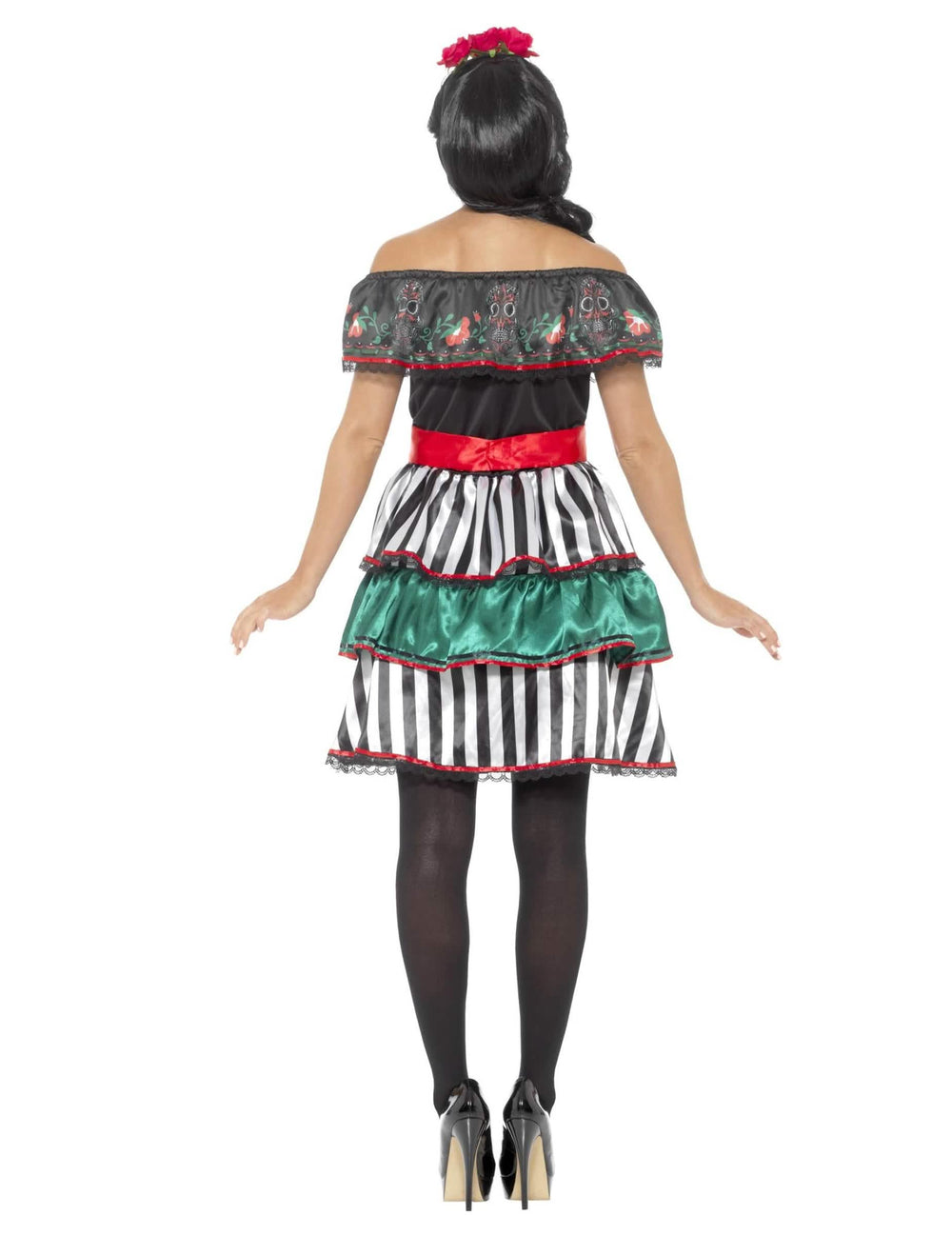 Hátulnézet a Senora Dia de los Muertos jelmezről
