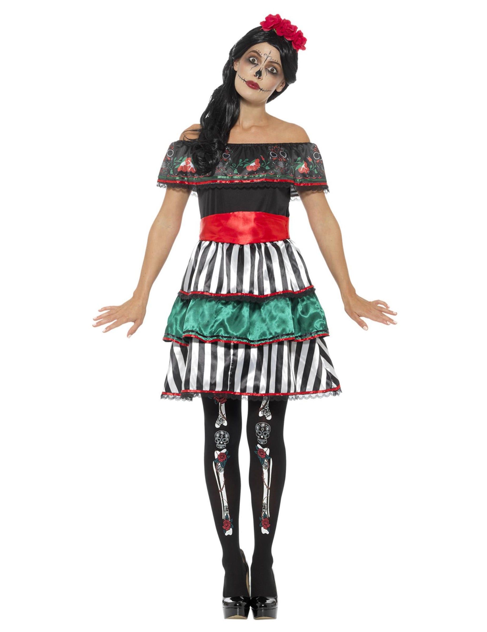 Vue de face du déguisement Senora Dia de los Muertos pour femme