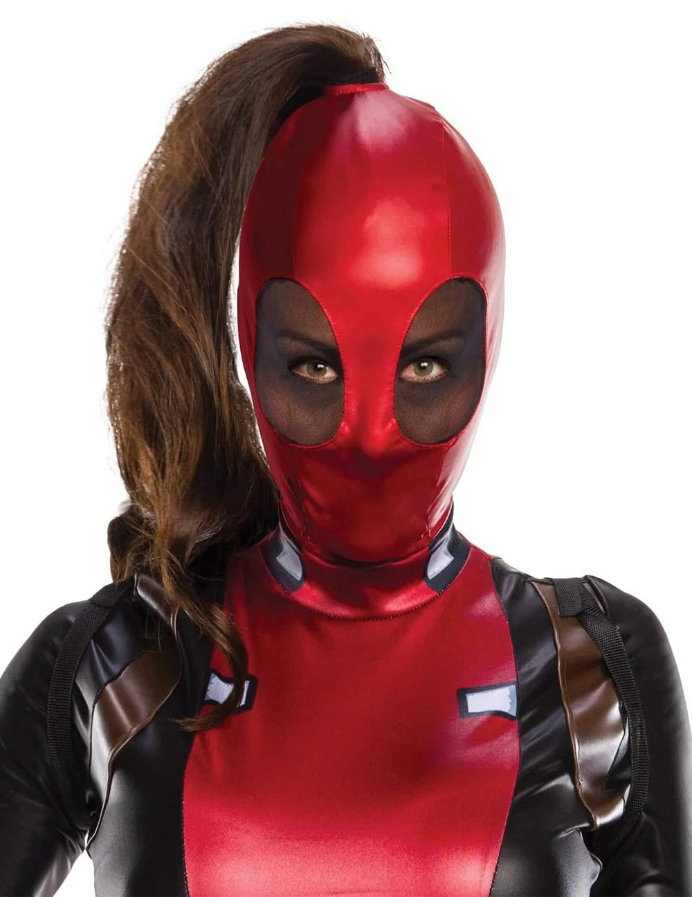 Közelkép a szexi Lady Deadpool jelmez maszkjáról