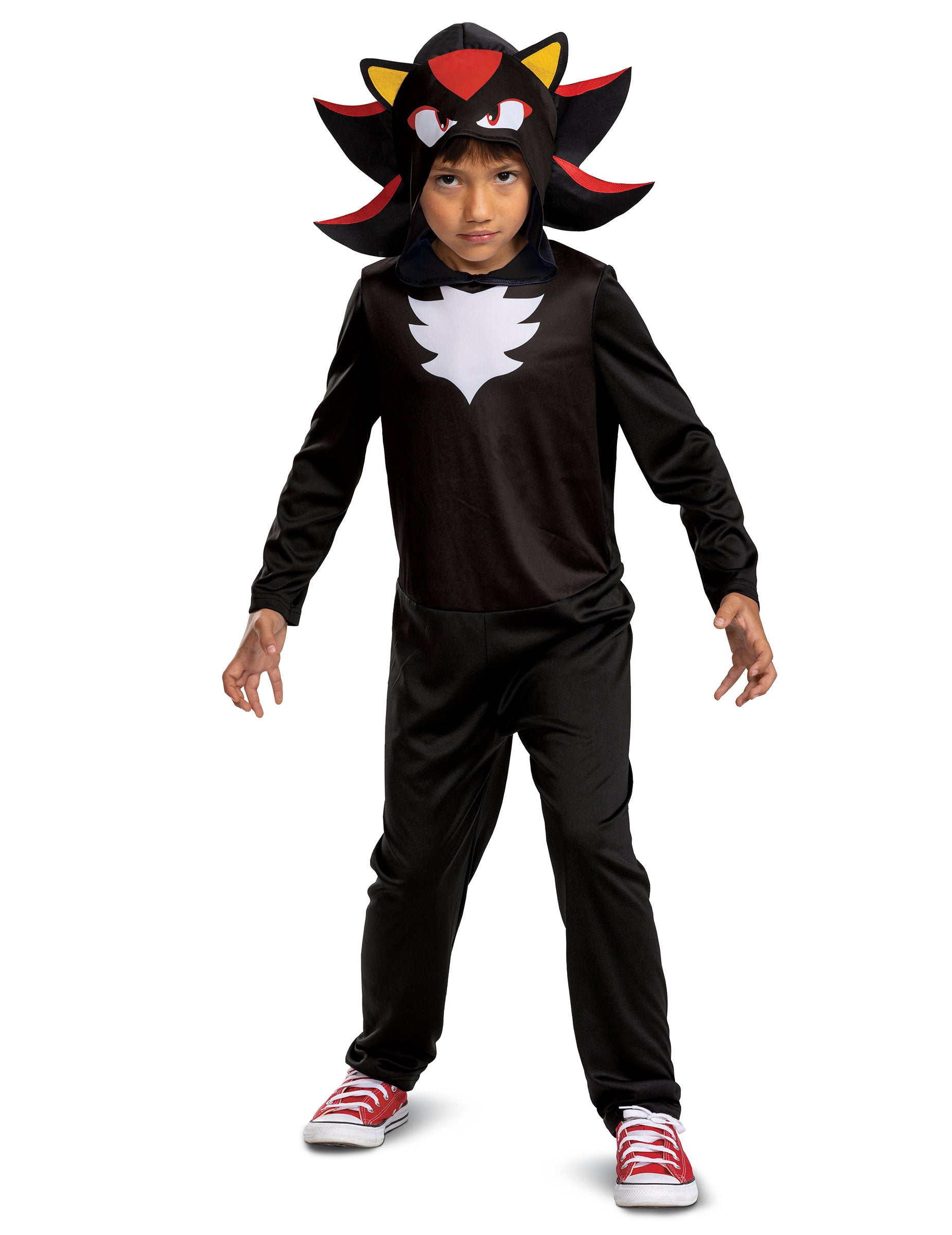 Déguisement Shadow Sonic™ pour enfant noir avec plastron blanc et capuche à pointes