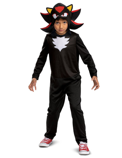 Déguisement Shadow Sonic™ pour enfant noir avec plastron blanc et capuche à pointes