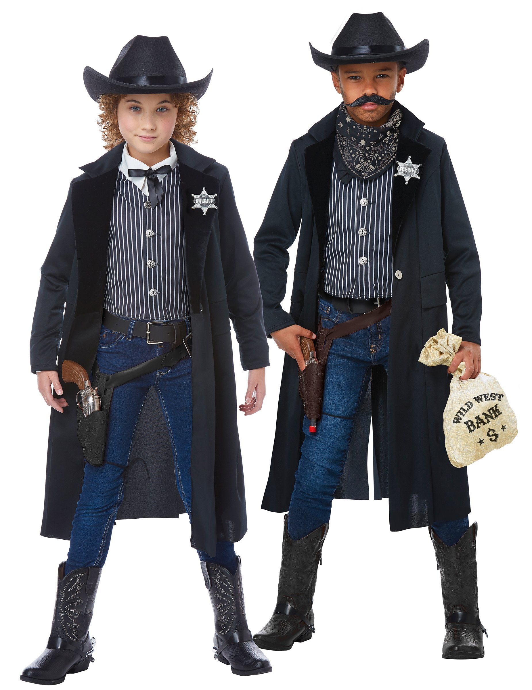 Versions fille et garçon du déguisement de shérif pour enfant