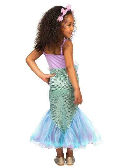 Vue de dos du déguisement sirène à sequins pour fille