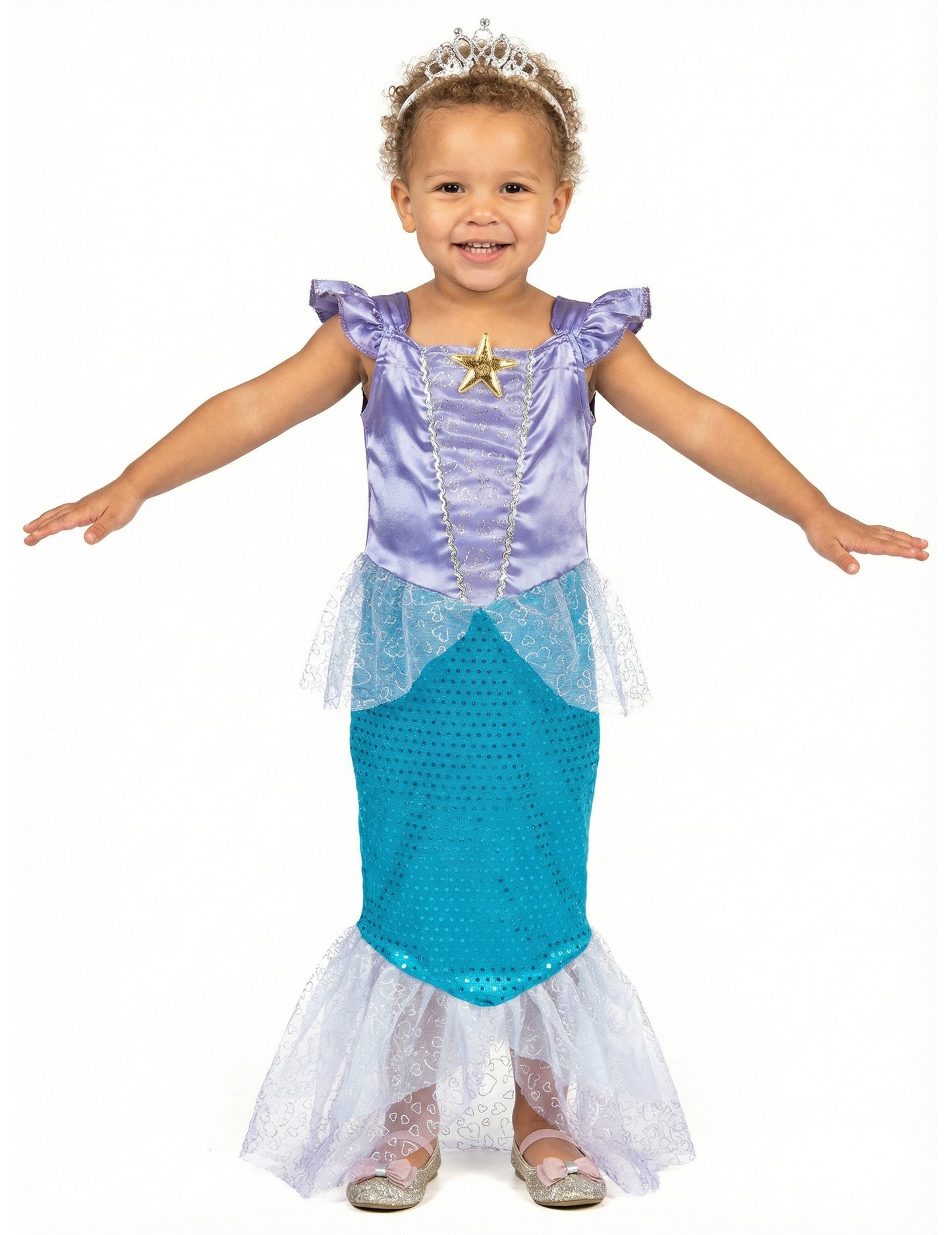 Vue de face du déguisement sirène pour fille