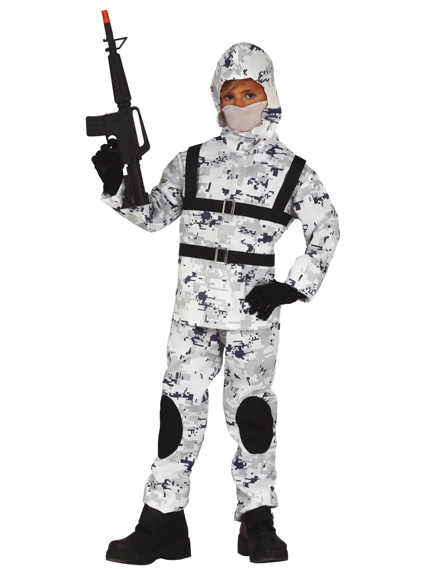 Déguisement soldat de l'arctique pour enfant camouflage blanc et gris