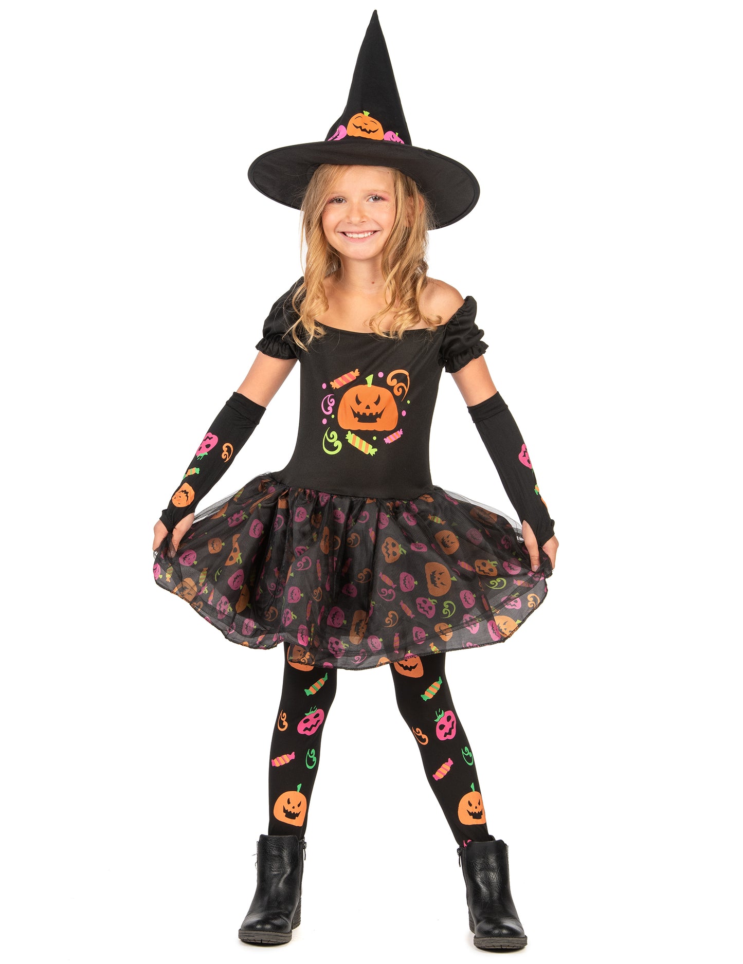 Vue d'ensemble du déguisement de sorcière citrouille pour fille