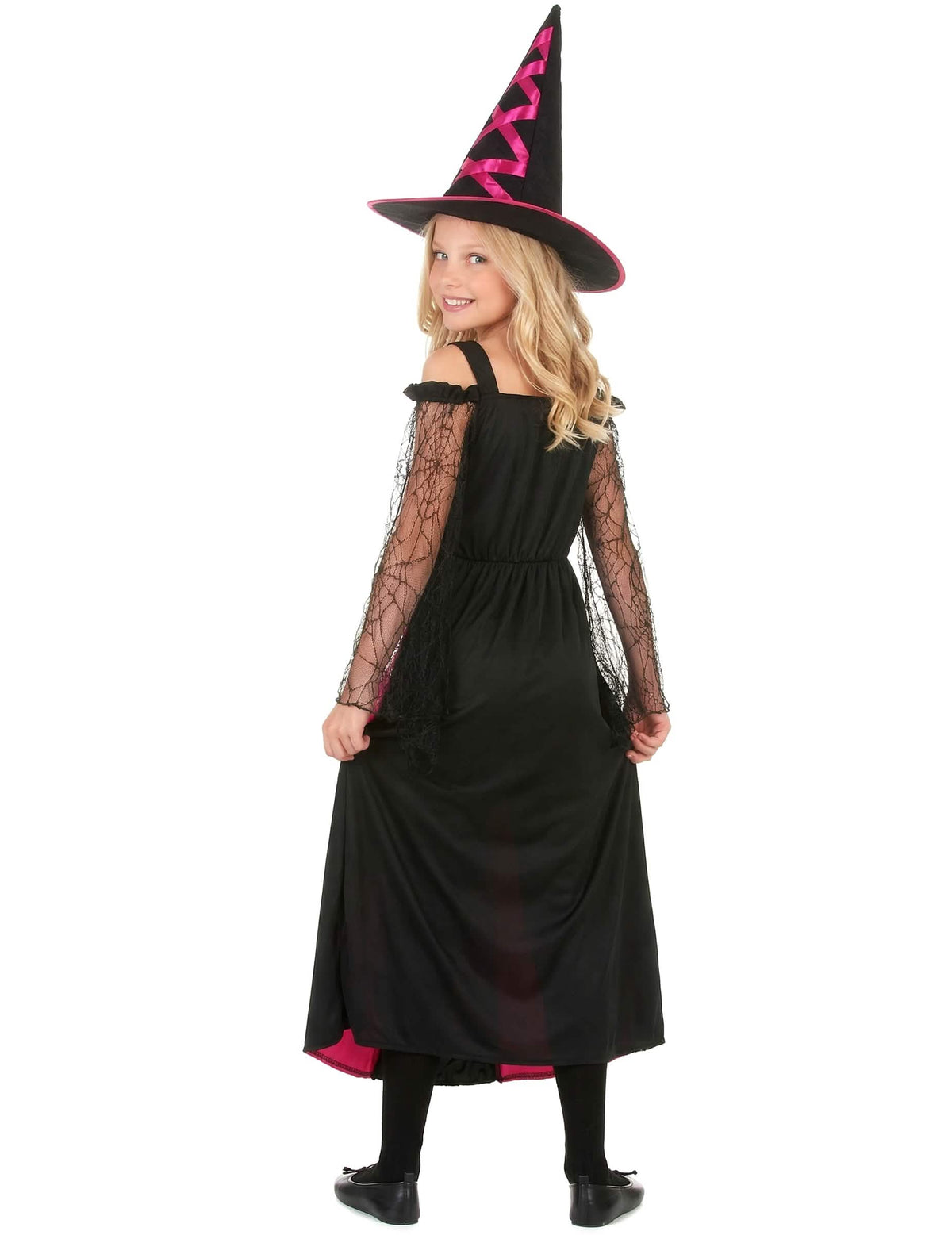 Hátulról látható halloween boszorkányjelmez fogazott szegéllyel