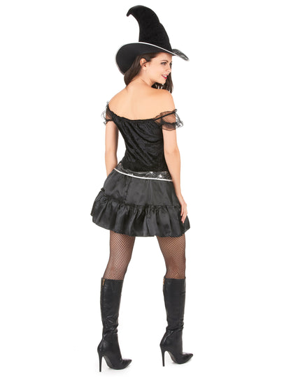 Vue de dos du déguisement de sorcière sexy à corsage
