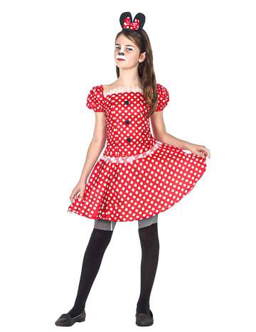 Déguisement de souris pour fille rouge à pois avec serre-tête