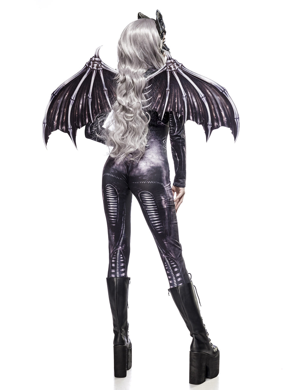 Vue de dos du déguisement squelette de chauve-souris pour femme