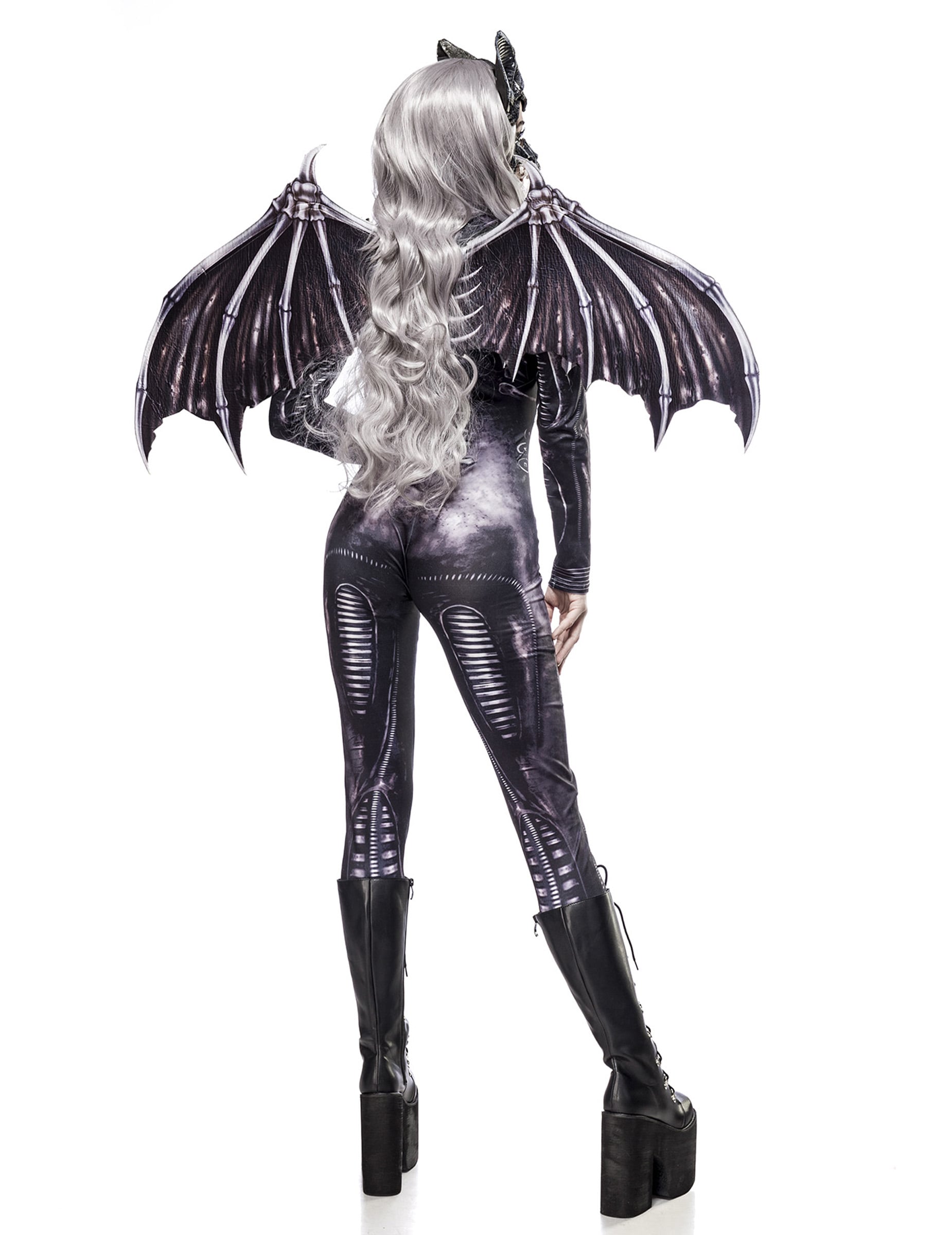 Vue de dos du déguisement squelette de chauve-souris pour femme