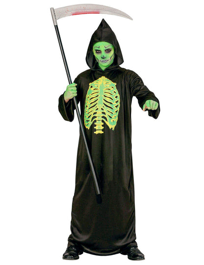 Déguisement de squelette éventré Halloween pour enfant noir et vert fluo