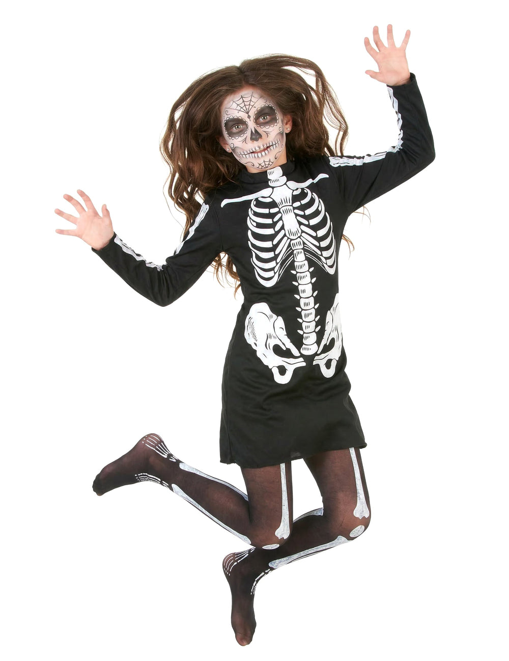 Vue d'ensemble en mouvement du déguisement de squelette Halloween