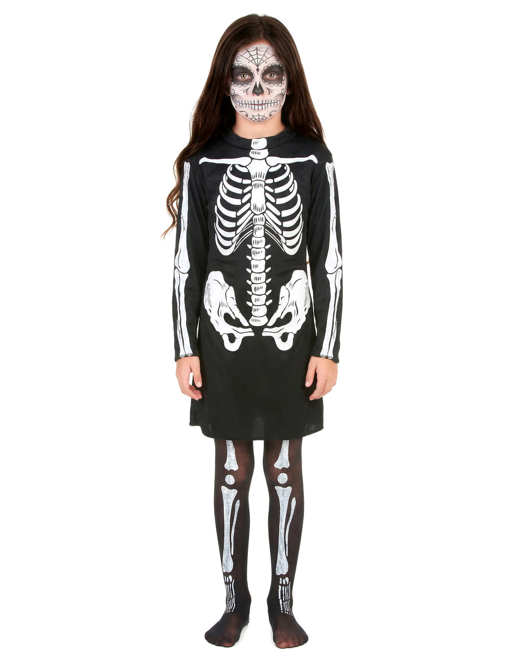 Vue de face du déguisement de squelette Halloween