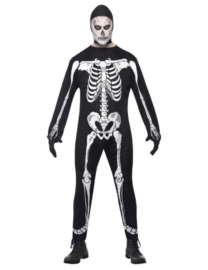 Férfi csontváz jelmez Halloween motorháztetővel