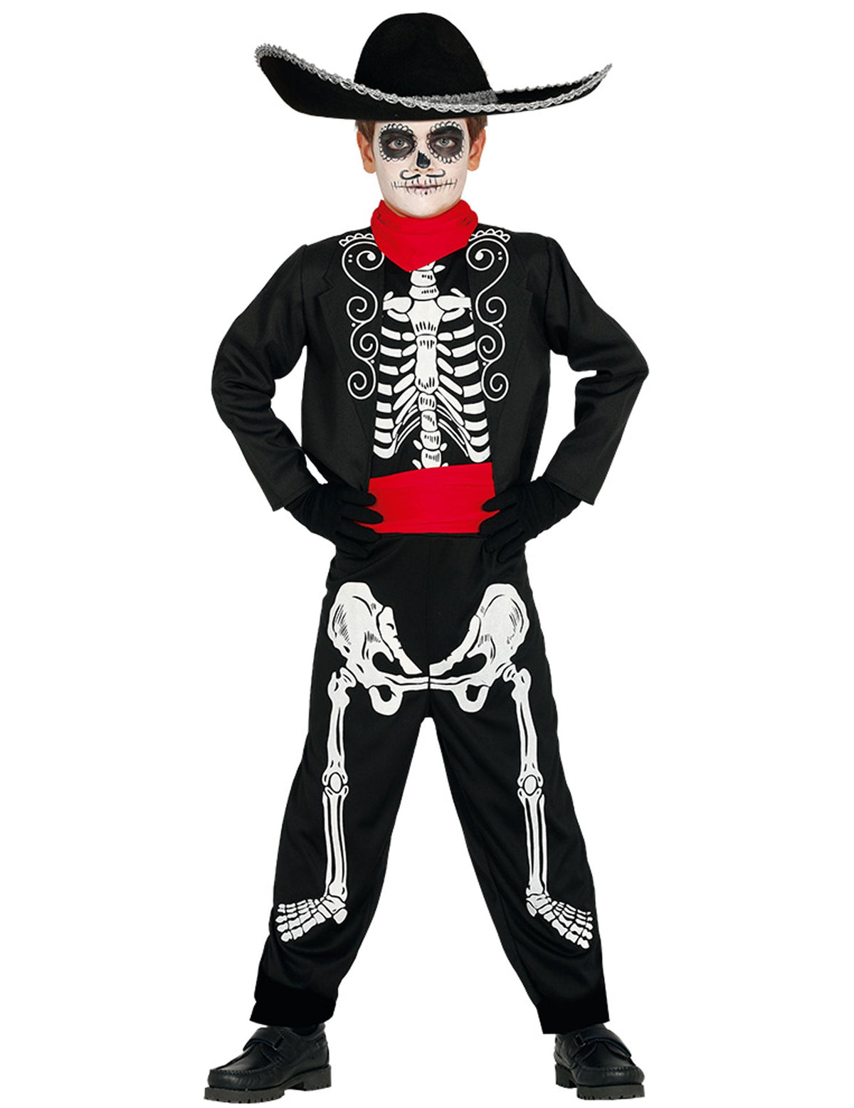 Vue de dos du déguisement squelette Dia de los muertos pour garçon