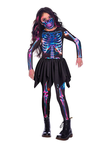 Neon csontváz jelmez újrahasznosított szövet lányban