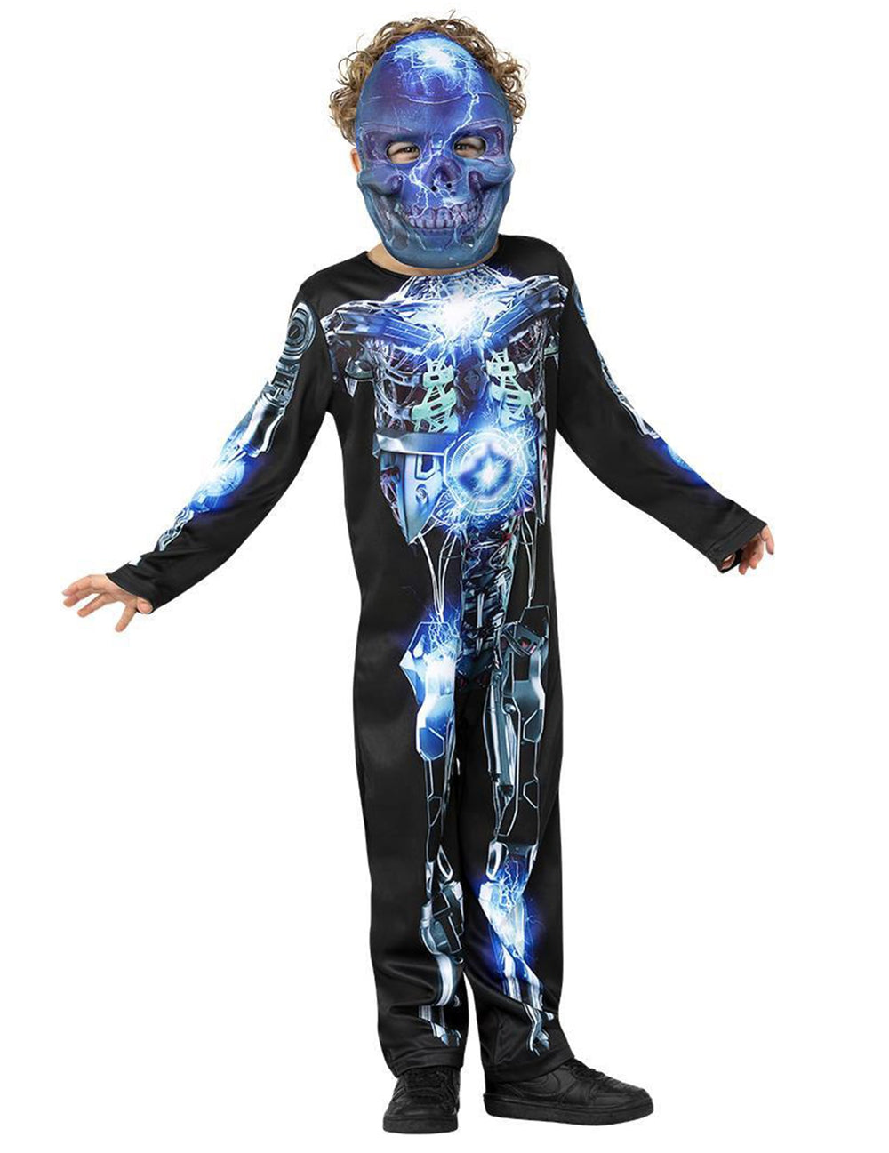Déguisement squelette robotique pour enfant noir et bleu électrique avec masque