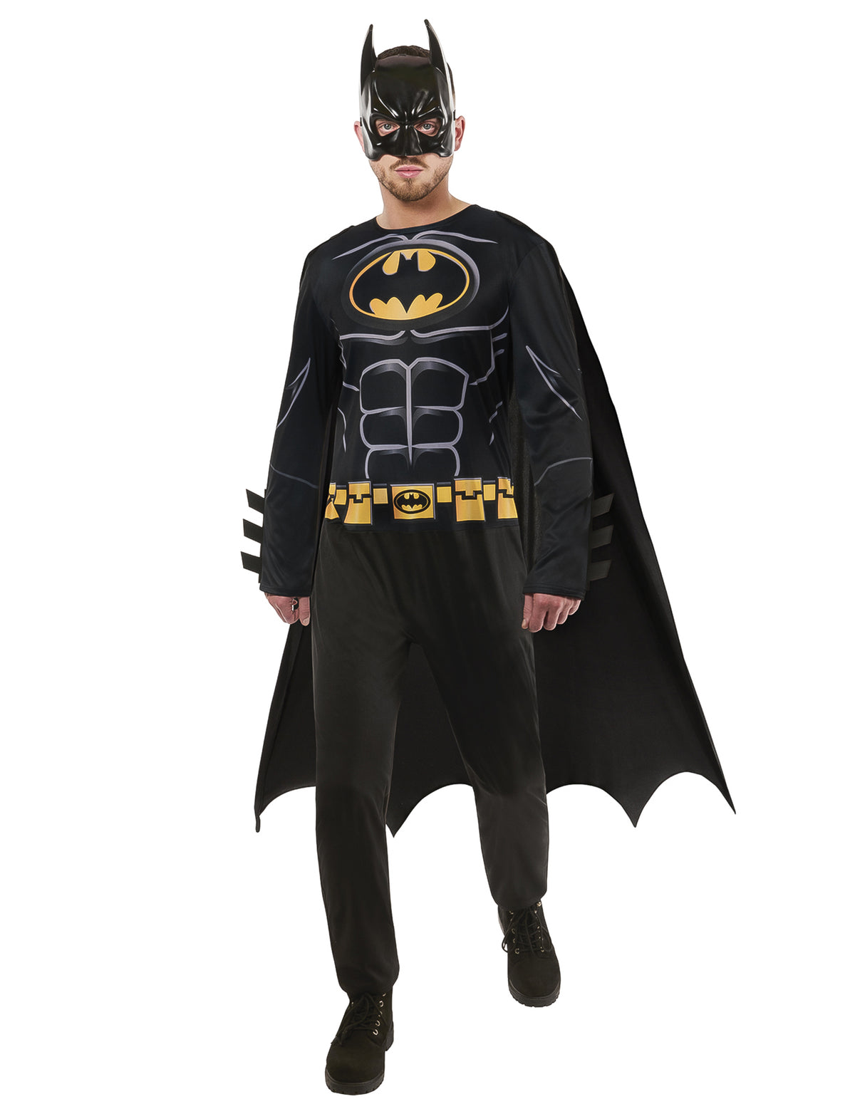 Déguisement standard Batman pour adulte noir et jaune avec masque et cape