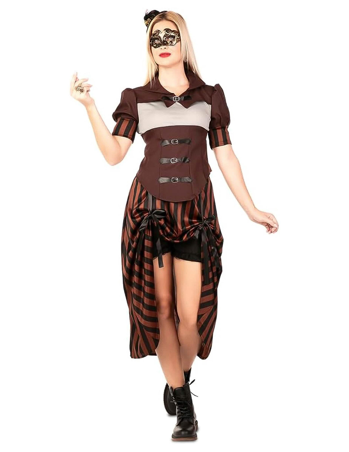Elölnézet steampunk női jelmez kiegészítőkkel
