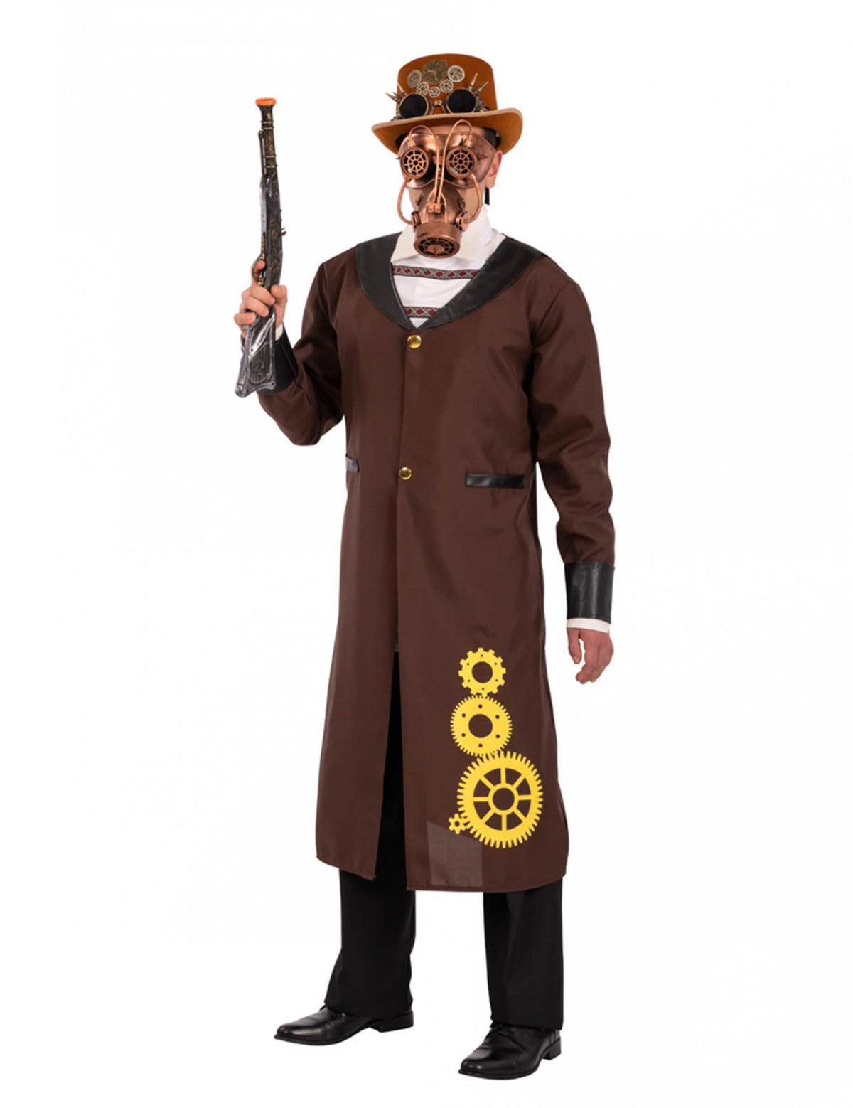 steampunk jelmez férfi számára barna fogaskerék-mintákkal