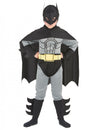Déguisement de super héros homme chauve-souris pour garçon gris et noir avec cape et ceinture jaune