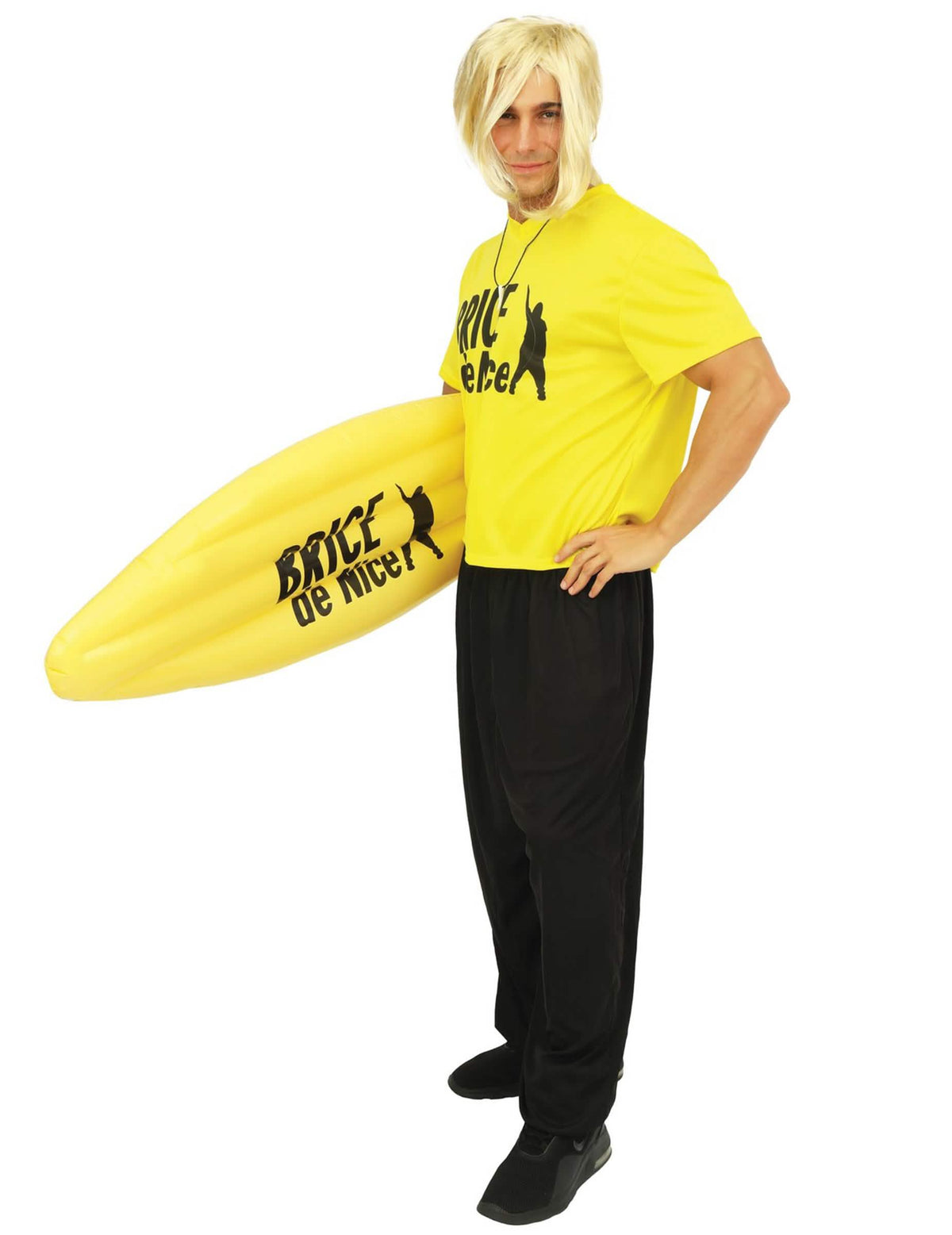 Brice de Nice™ surfdresszupé férfi sárga szőke parókával és szörfdeszkával