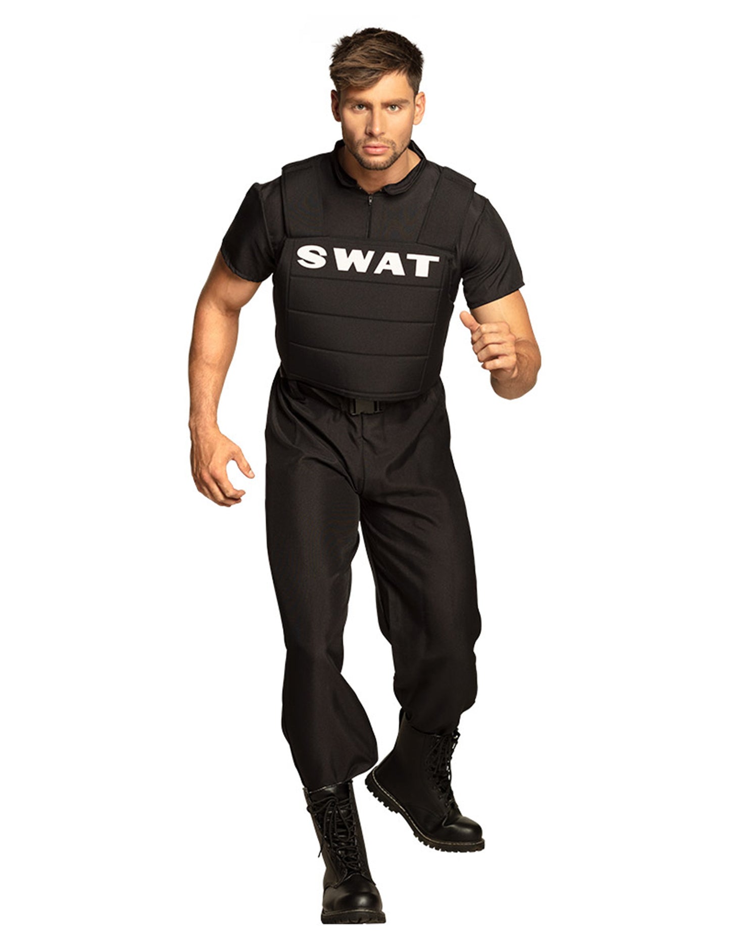 Déguisement de SWAT pour homme noir avec gilet tactique