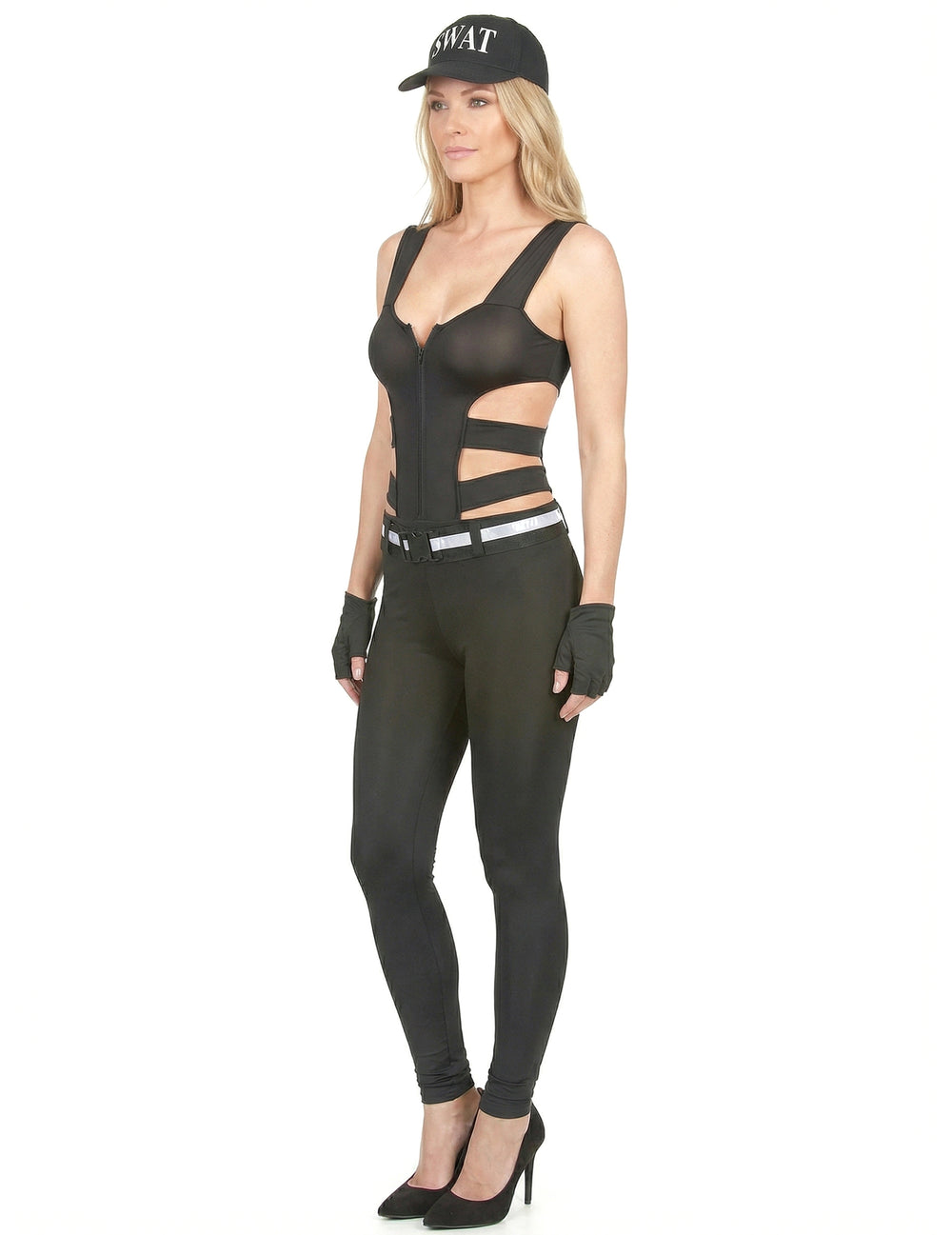 Vue de profil du déguisement SWAT sexy pour femme