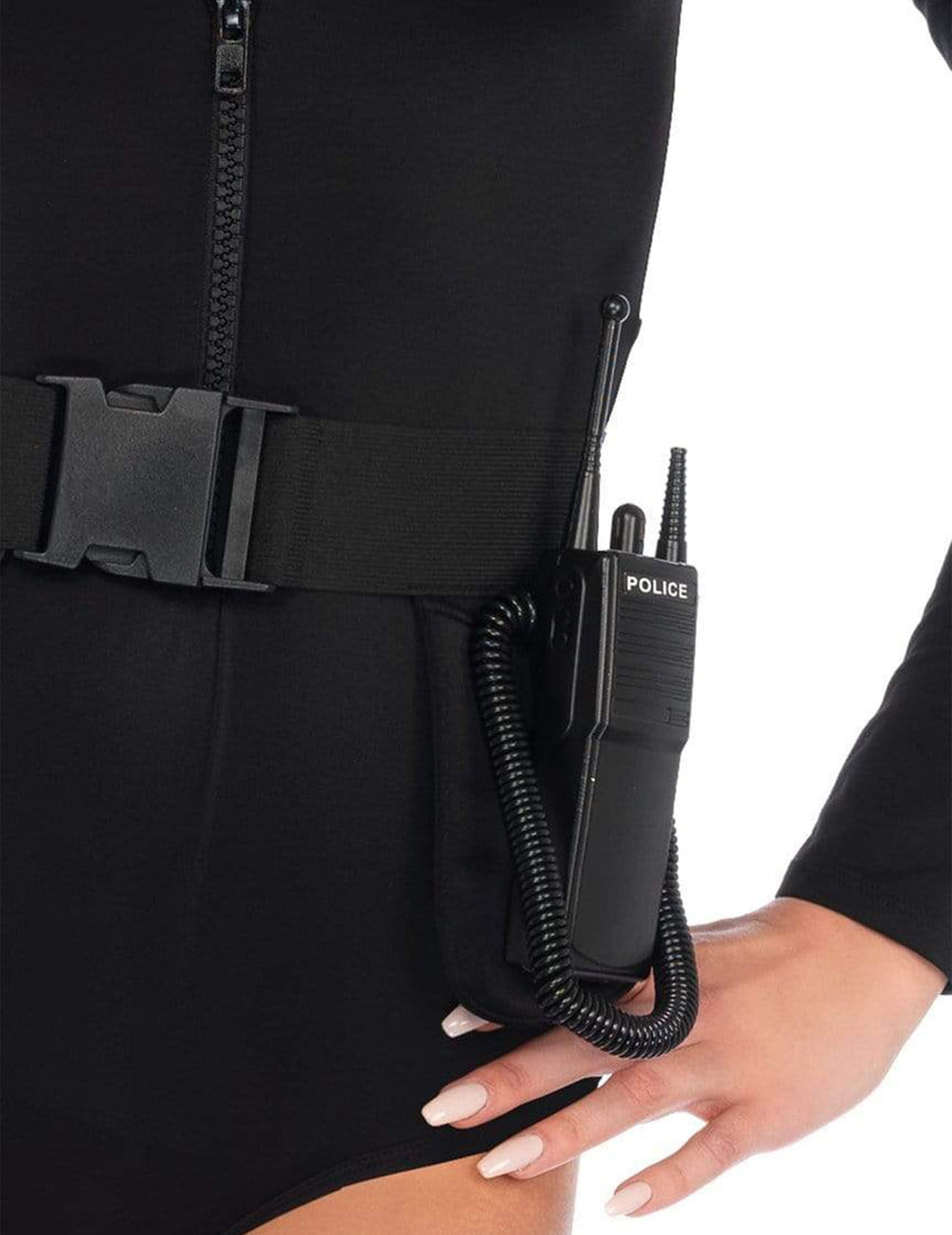 Détail du talkie-walkie du déguisement SWAT sexy pour femme