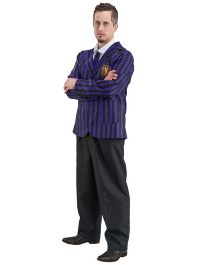 Déguisement uniforme scolaire Nevermore Wednesday™ pour homme à rayures violettes et noires