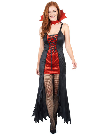 Piros és fekete Halloween nő vámpír jelmez