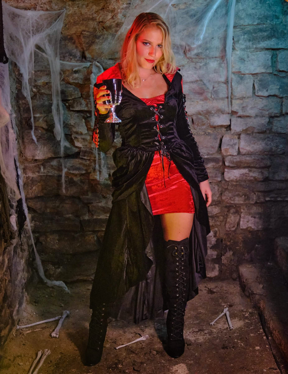 Vampírjelmez luxus fűzős kriptadekorban nő részére