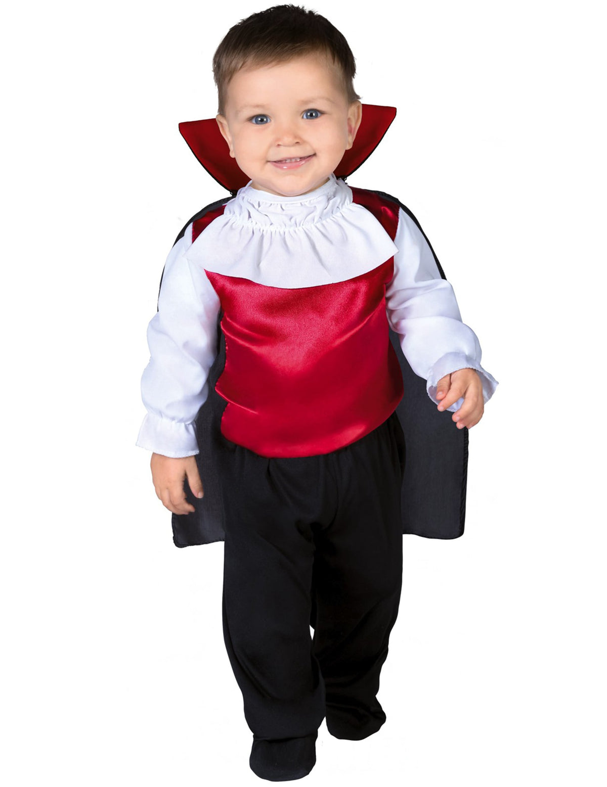 Déguisement vampire pour bébé rouge et noir avec cape à col montant