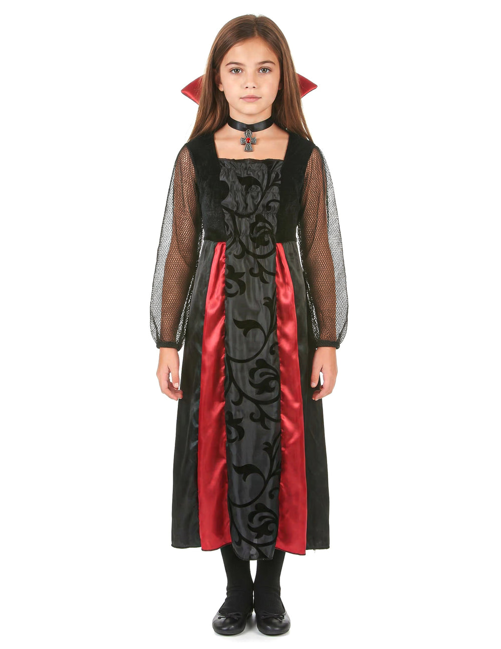 Vue de face du déguisement vampire satiné pour fille