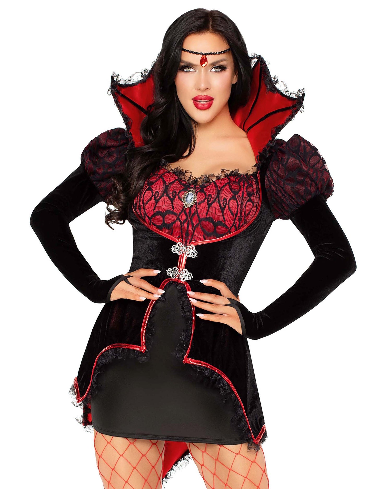 Szexi vörös és fekete vámpír jelmez a nők számára