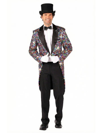 Férfi tarka flitteres farsangi kabát jelmez