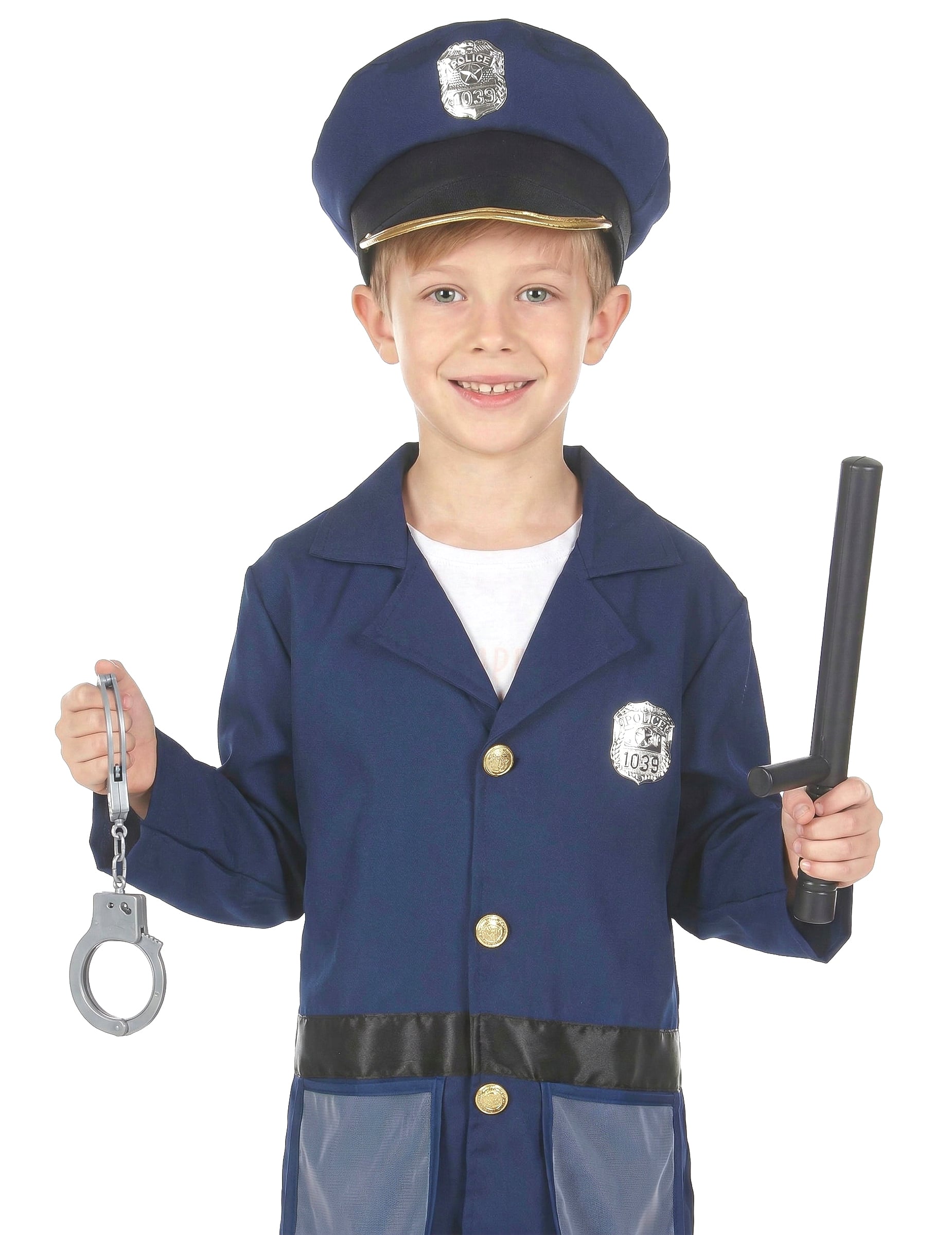 Détail de la matraque et des menottes du déguisement avec accessoires policier