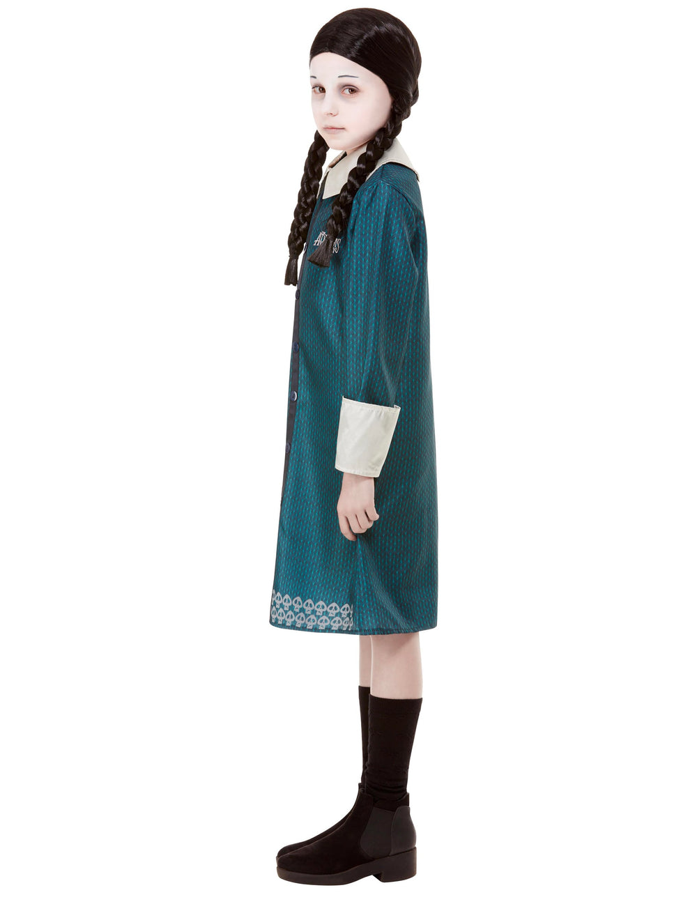 Vue de profil du déguisement Wednesday Famille Addams pour fille