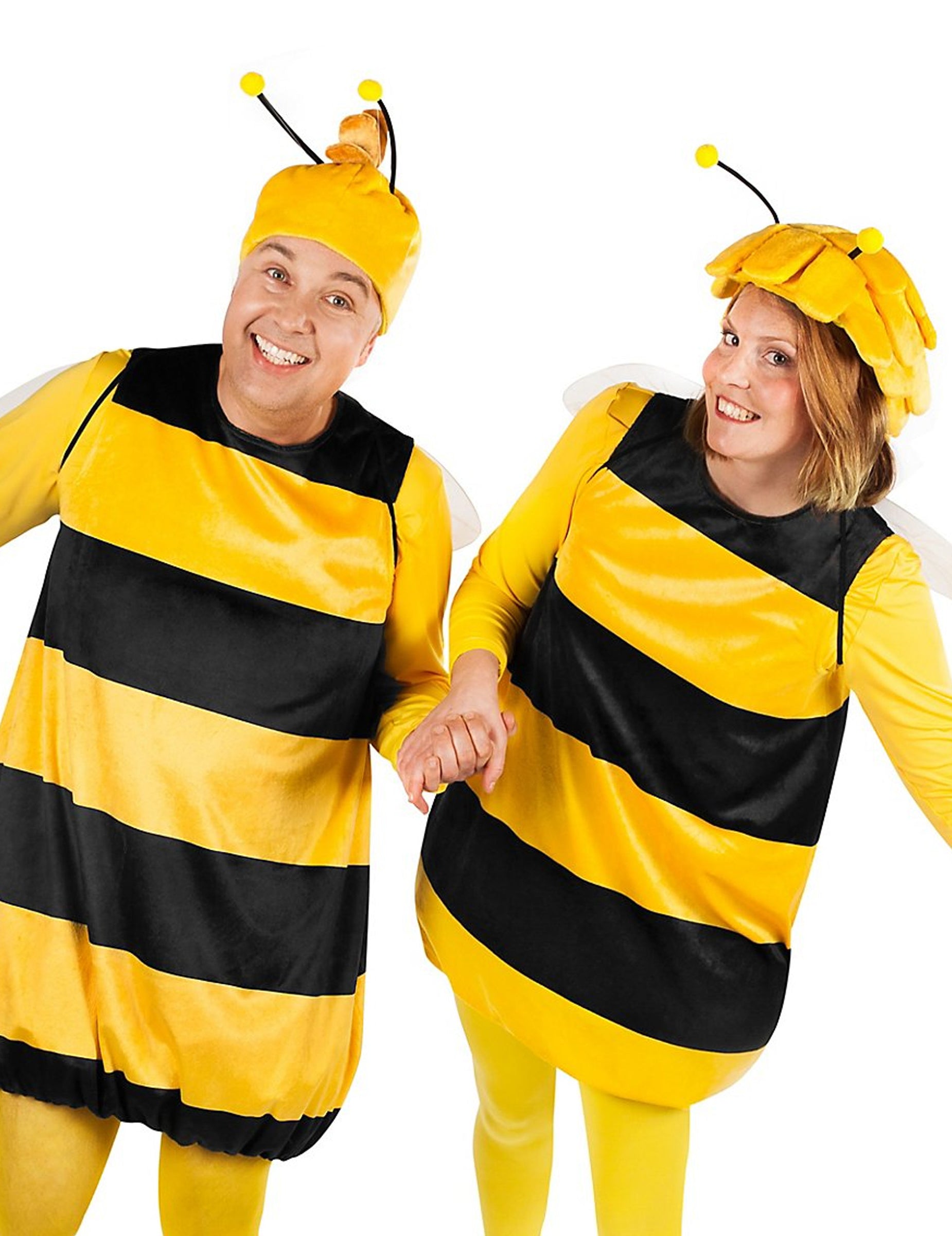 Vue de face en duo du déguisement Willy Maya l'Abeille pour adulte