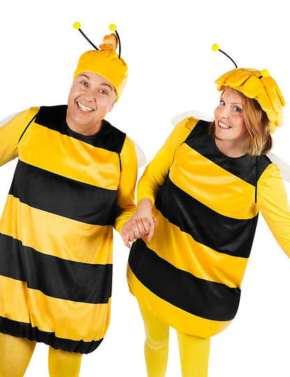 Vue de face en duo du déguisement Willy Maya l'Abeille pour adulte