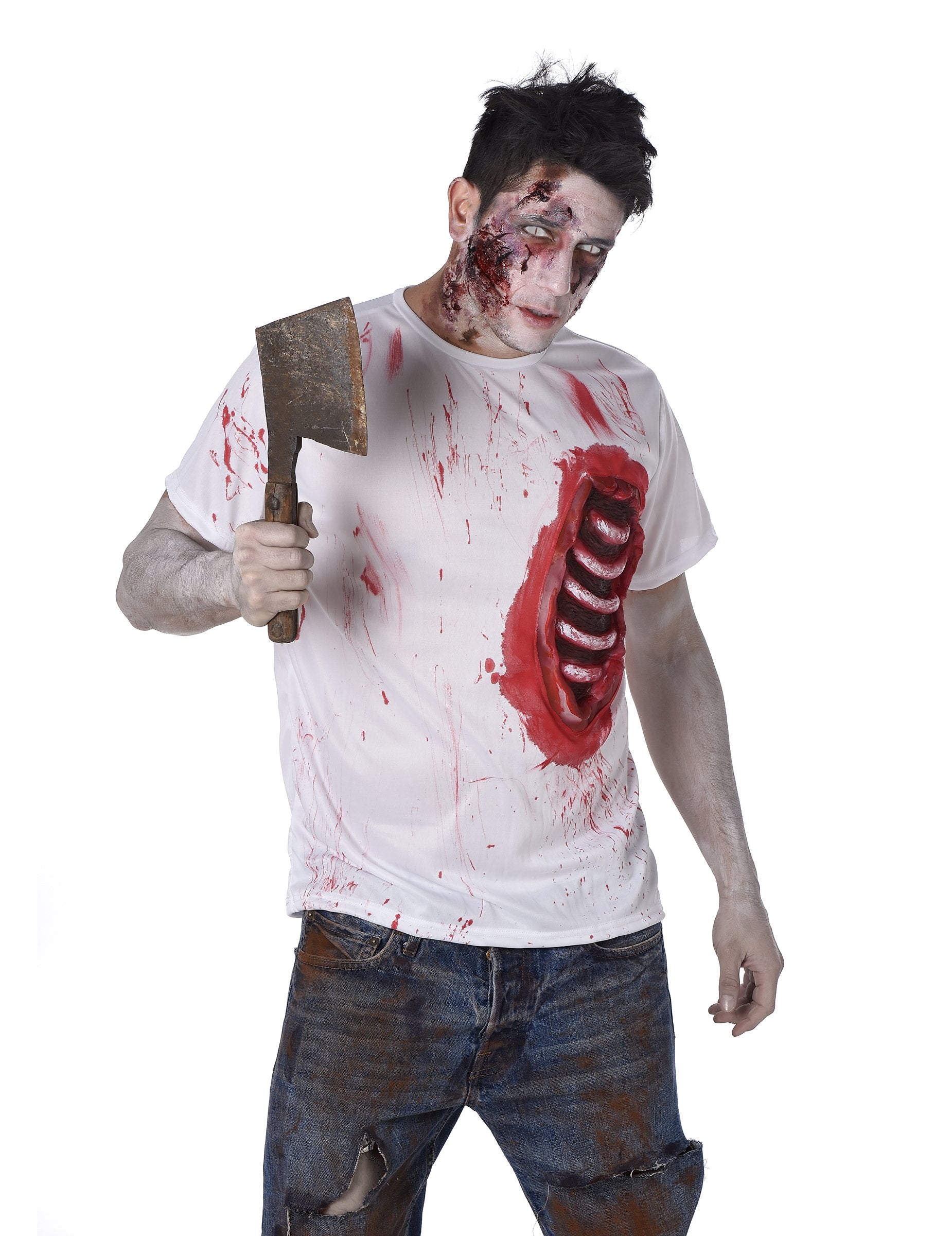 Hachoir de boucher du déguisement zombie avec côtes en latex pour homme