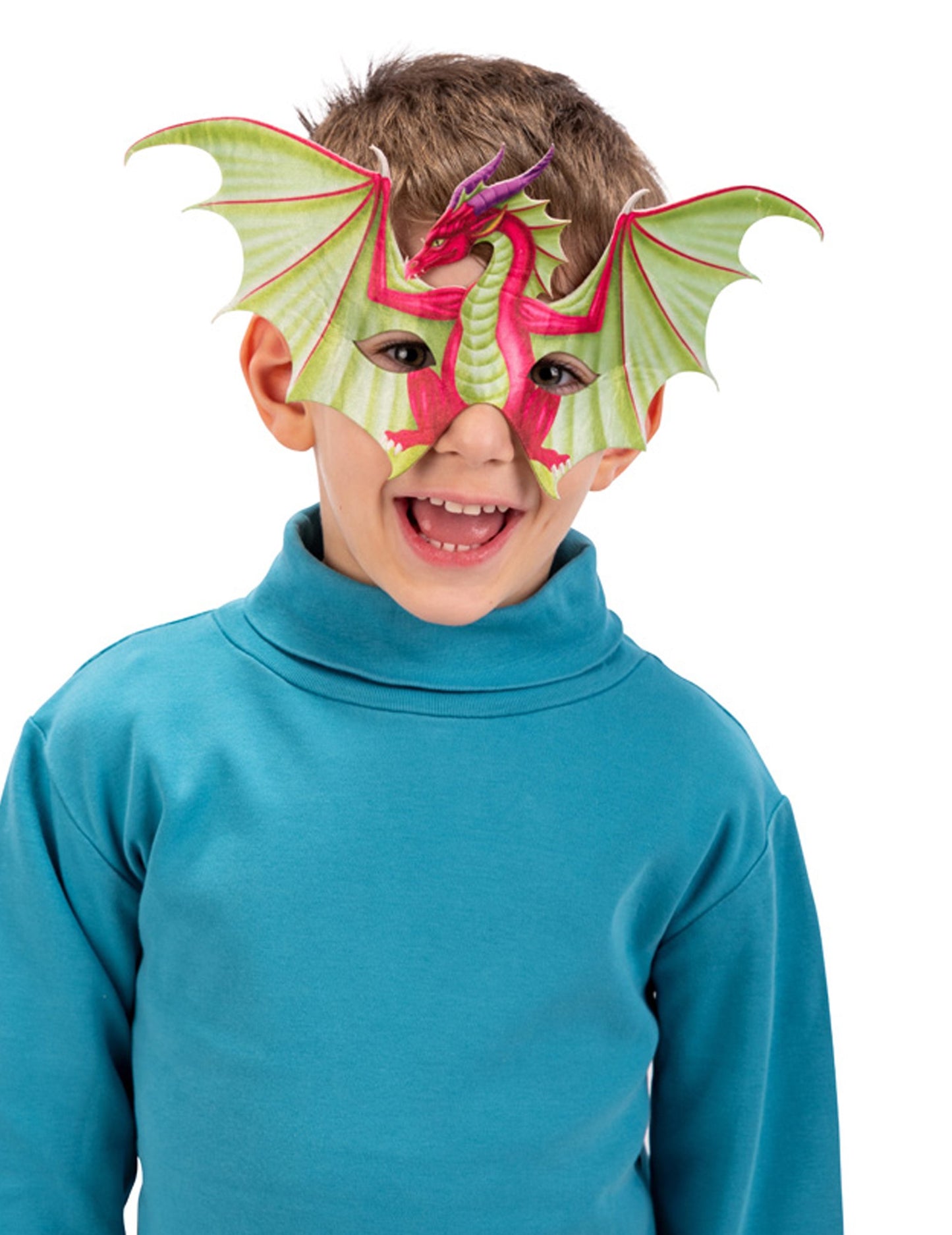 Demi masque dragon pour enfant rouge et vert