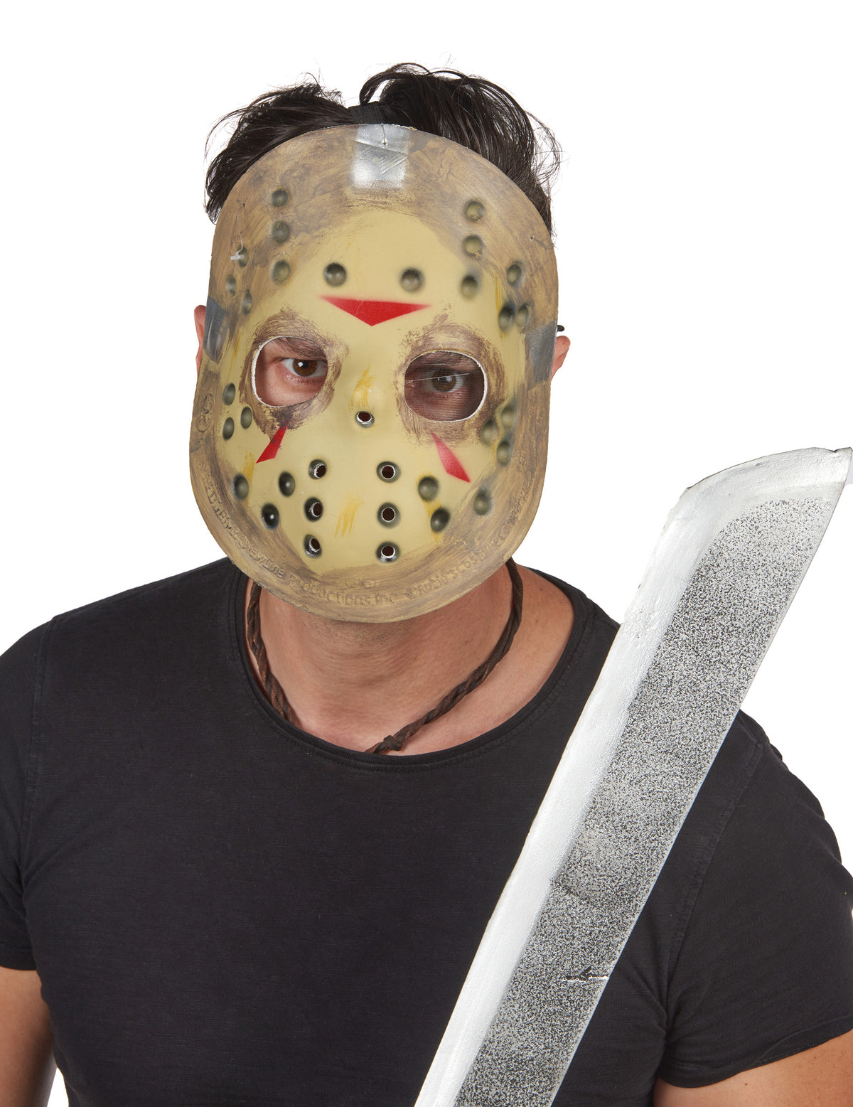 Machete en plastique portée avec le demi-masque Jason Vendredi 13