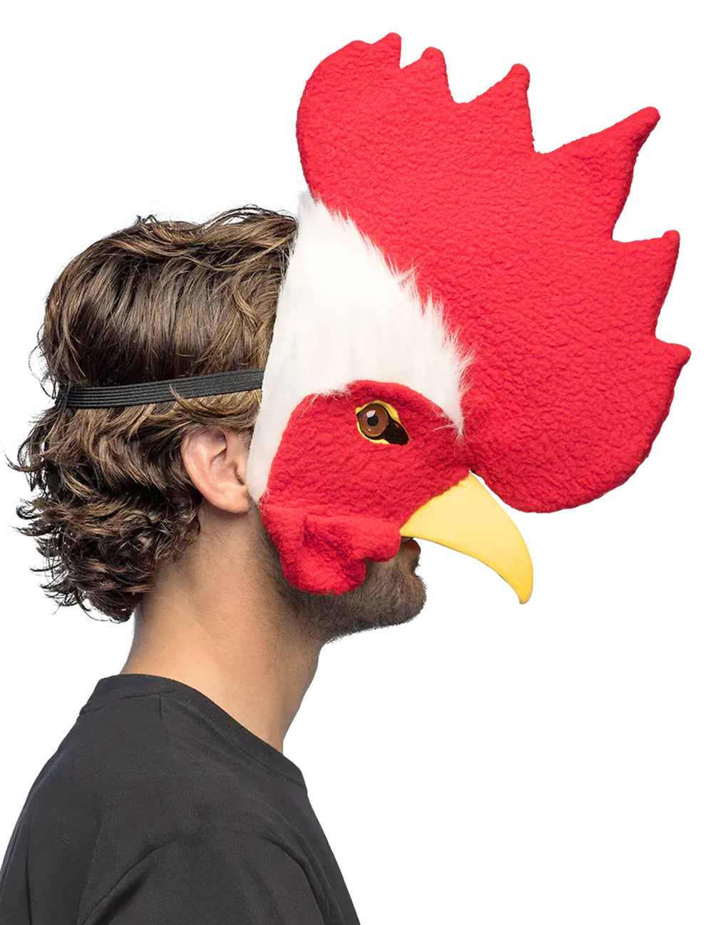 Vue de profil du demi-masque peluche coq