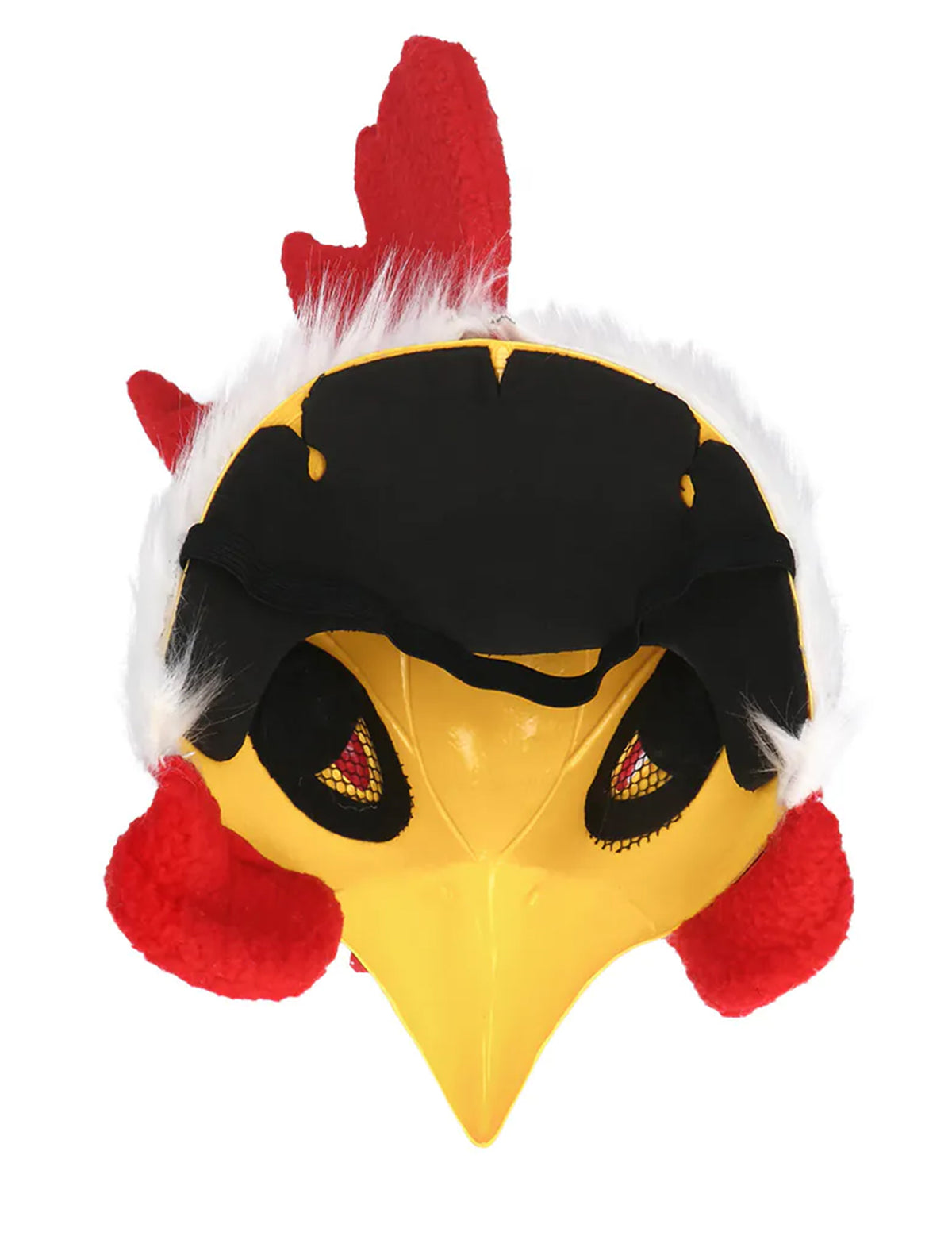 Vue de l'intérieur du demi-masque peluche coq pour adulte