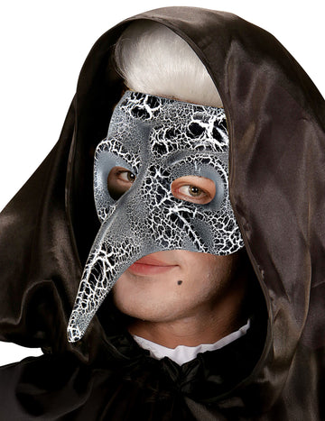 Felnőtt velencei félálarc hosszú orrral és repedezett hatással